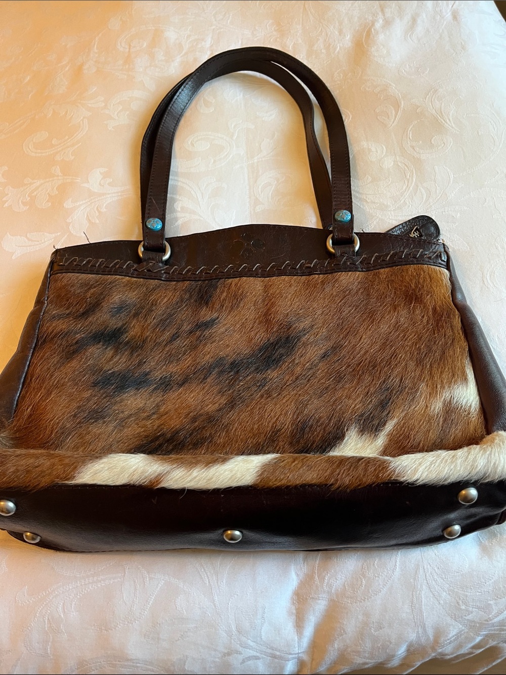 Patricia Nash Brown and White Cowhide Shoulder Bag